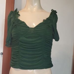 SHEIN Green Flutter Sleeve Ruched Blouse Size L